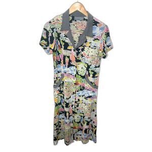 Carol Anderson 90s Button Front Dress Size 10 floral bike print maximalist EUC
